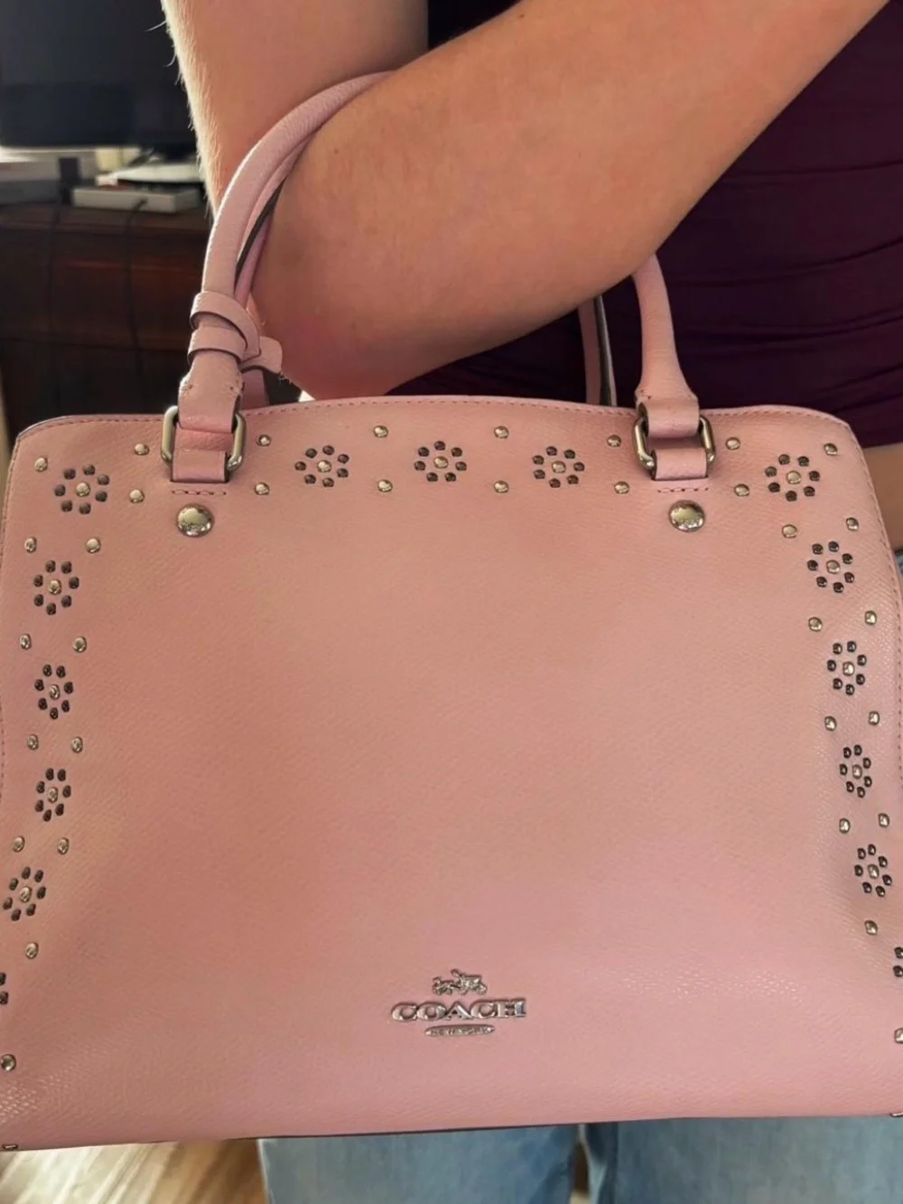 Coach Pink Margot Carryall Studded floral bag